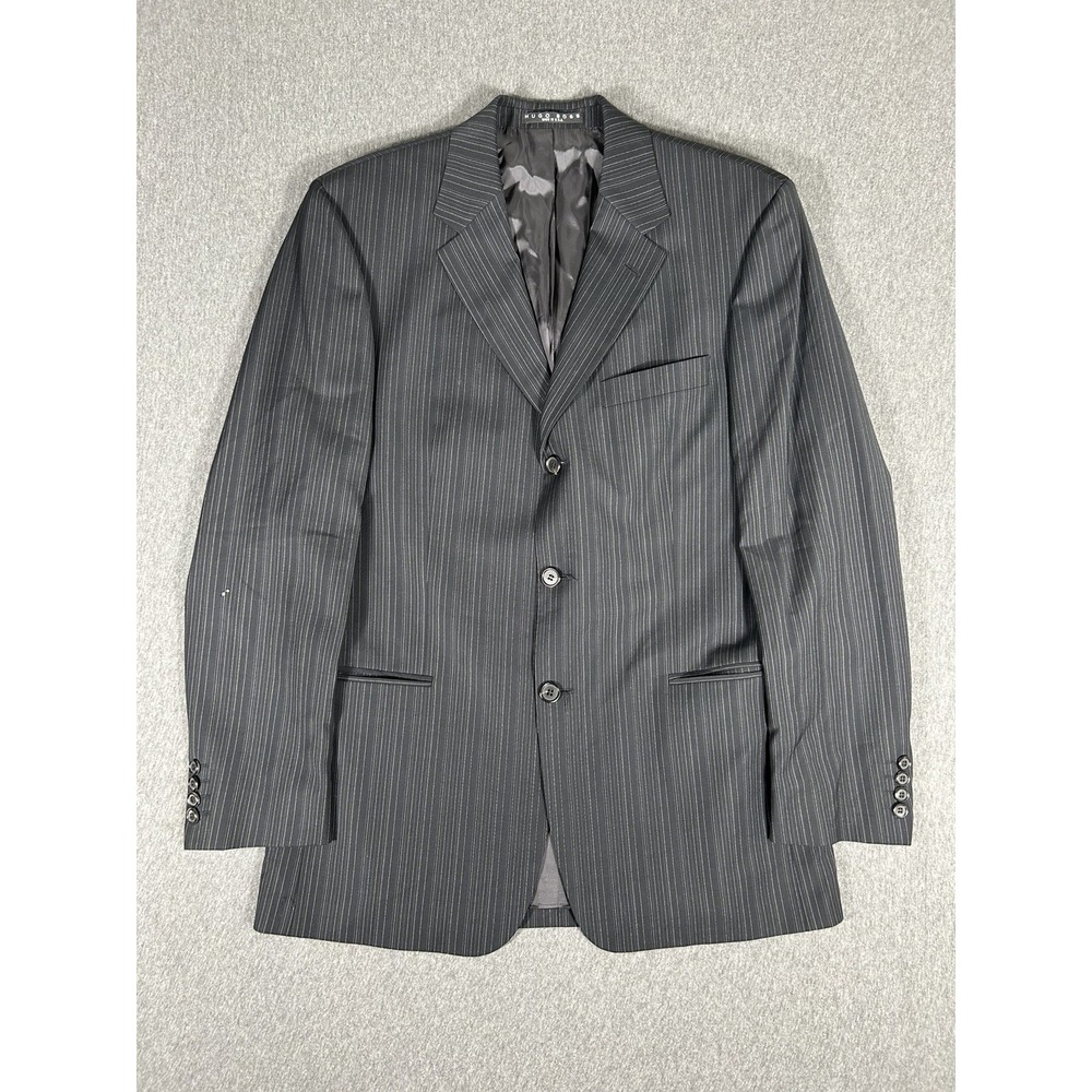 Hugo Boss Pinstripe Suit Jacket Men's 40R Black Wool Made in USA